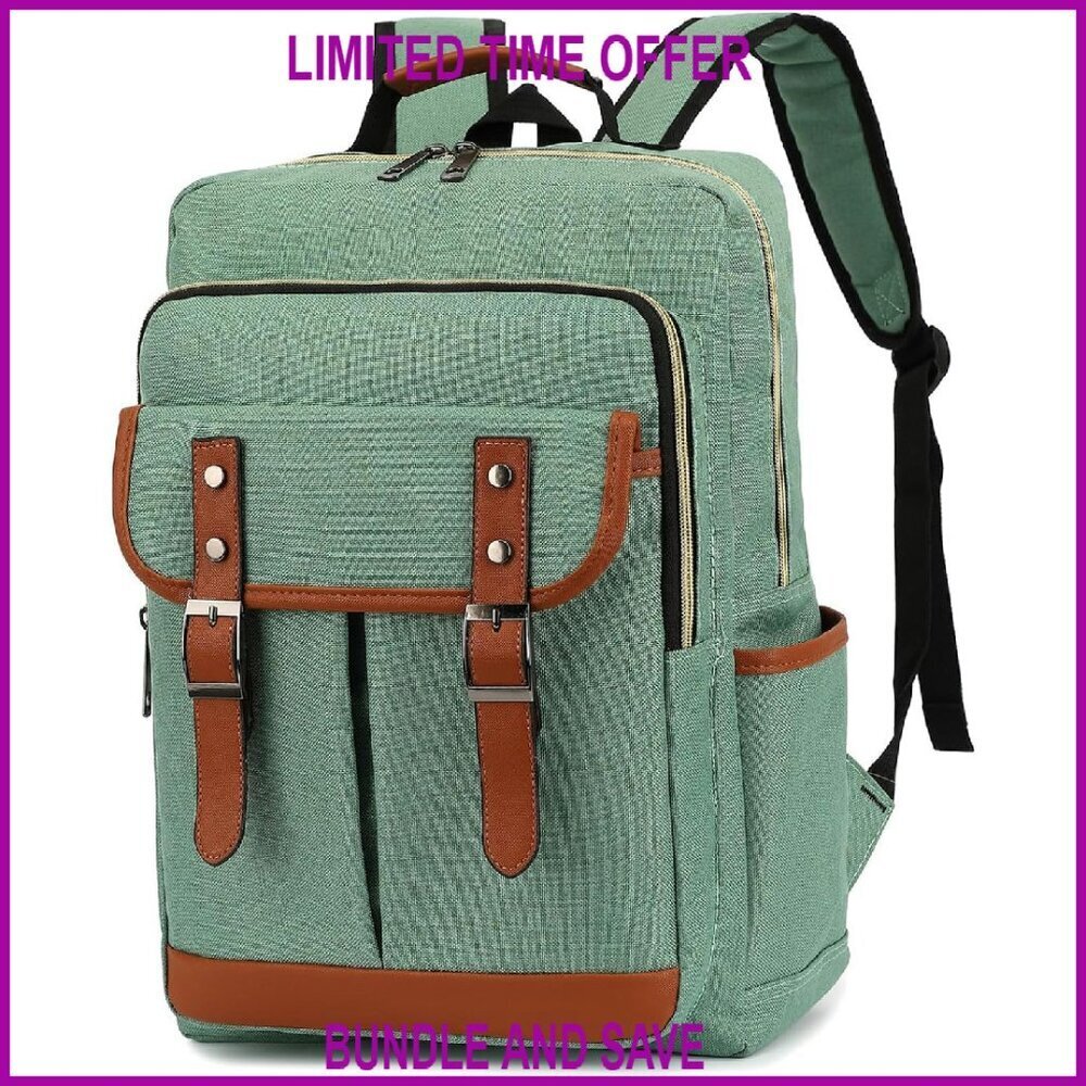 Vintage Laptop Backpack Fits 15.6 Inch, Multi-Pocket Design, Lightweight Oxford